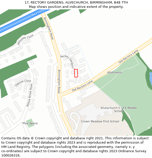 17, RECTORY GARDENS, ALVECHURCH, BIRMINGHAM, B48 7TH: Location map and indicative extent of plot