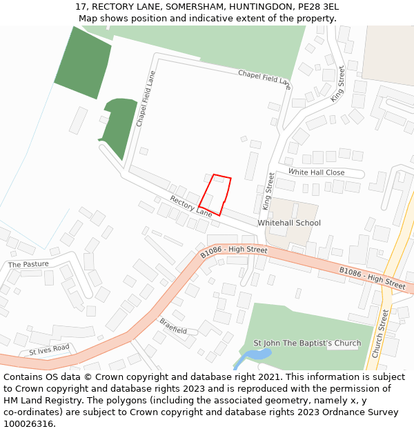 17, RECTORY LANE, SOMERSHAM, HUNTINGDON, PE28 3EL: Location map and indicative extent of plot