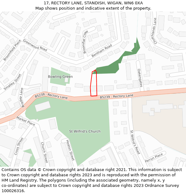 17, RECTORY LANE, STANDISH, WIGAN, WN6 0XA: Location map and indicative extent of plot