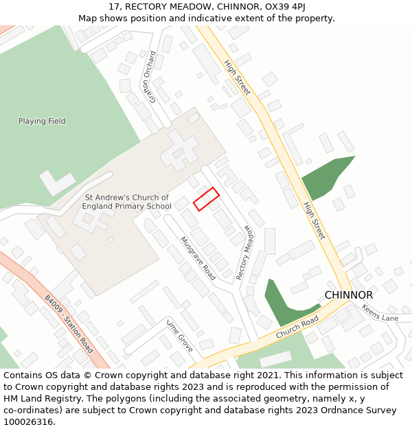 17, RECTORY MEADOW, CHINNOR, OX39 4PJ: Location map and indicative extent of plot