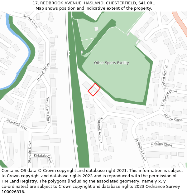 17, REDBROOK AVENUE, HASLAND, CHESTERFIELD, S41 0RL: Location map and indicative extent of plot