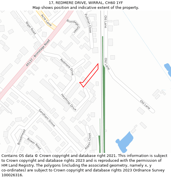 17, REDMERE DRIVE, WIRRAL, CH60 1YF: Location map and indicative extent of plot