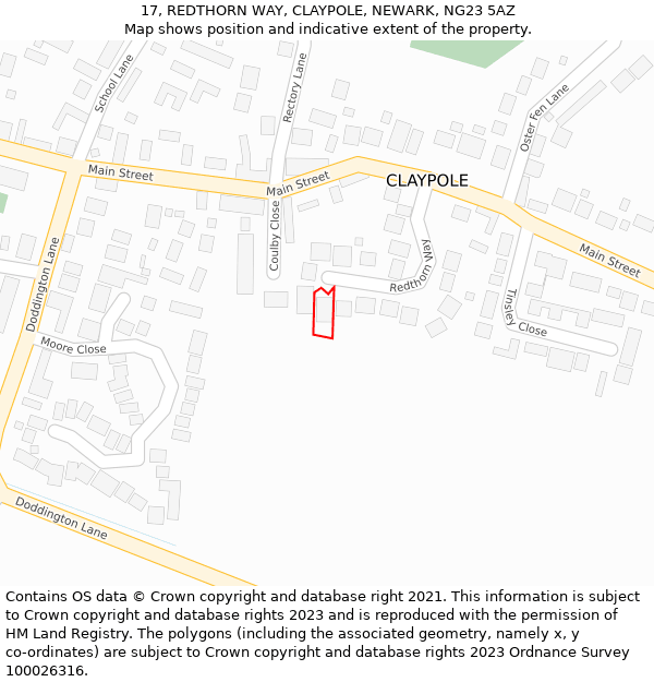 17, REDTHORN WAY, CLAYPOLE, NEWARK, NG23 5AZ: Location map and indicative extent of plot