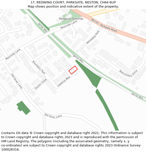 17, REDWING COURT, PARKGATE, NESTON, CH64 6UP: Location map and indicative extent of plot