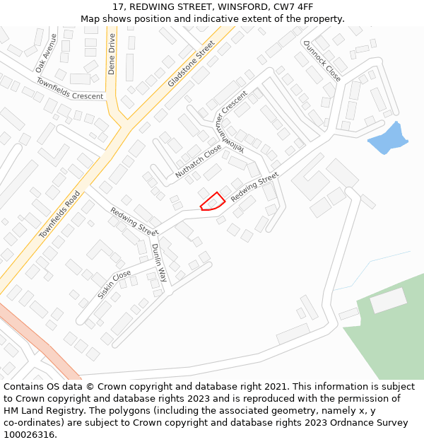 17, REDWING STREET, WINSFORD, CW7 4FF: Location map and indicative extent of plot