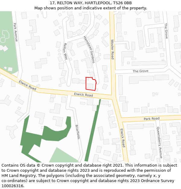 17, RELTON WAY, HARTLEPOOL, TS26 0BB: Location map and indicative extent of plot