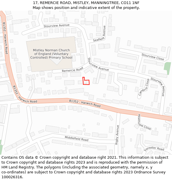 17, REMERCIE ROAD, MISTLEY, MANNINGTREE, CO11 1NF: Location map and indicative extent of plot