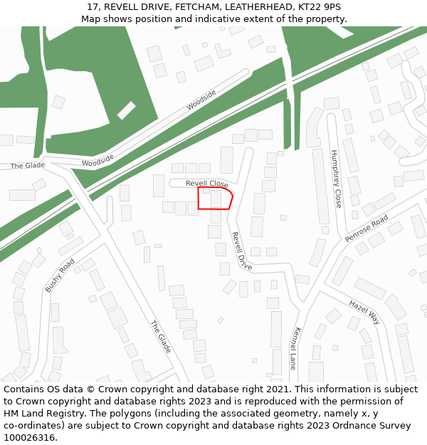 17, REVELL DRIVE, FETCHAM, LEATHERHEAD, KT22 9PS: Location map and indicative extent of plot