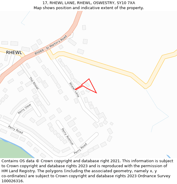 17, RHEWL LANE, RHEWL, OSWESTRY, SY10 7XA: Location map and indicative extent of plot