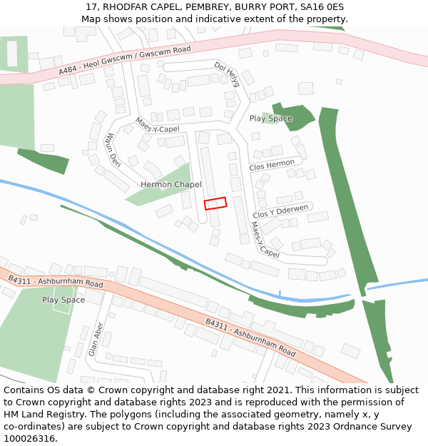 17, RHODFAR CAPEL, PEMBREY, BURRY PORT, SA16 0ES: Location map and indicative extent of plot