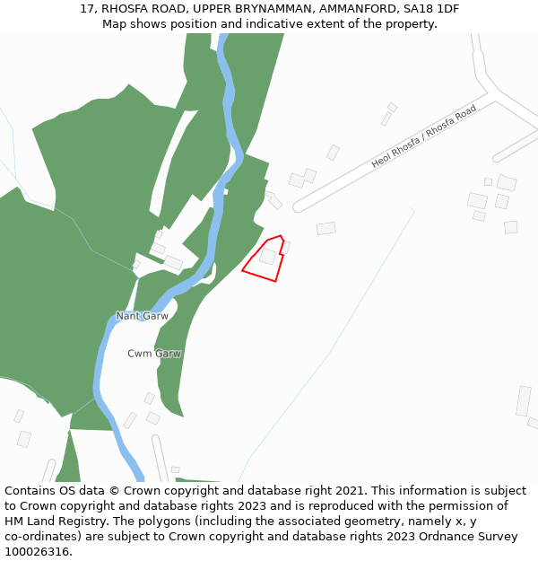 17, RHOSFA ROAD, UPPER BRYNAMMAN, AMMANFORD, SA18 1DF: Location map and indicative extent of plot