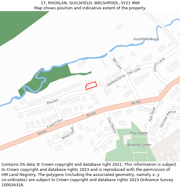 17, RHOSLAN, GUILSFIELD, WELSHPOOL, SY21 9NR: Location map and indicative extent of plot