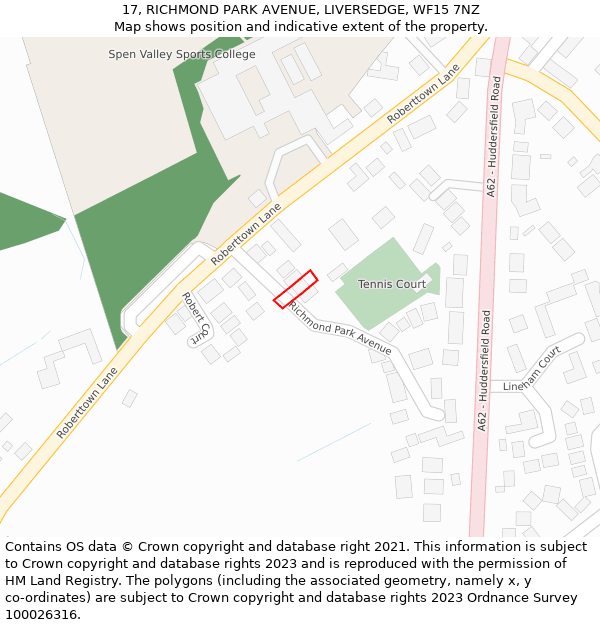 17, RICHMOND PARK AVENUE, LIVERSEDGE, WF15 7NZ: Location map and indicative extent of plot