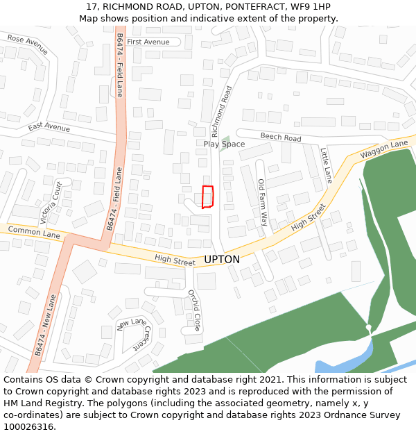 17, RICHMOND ROAD, UPTON, PONTEFRACT, WF9 1HP: Location map and indicative extent of plot