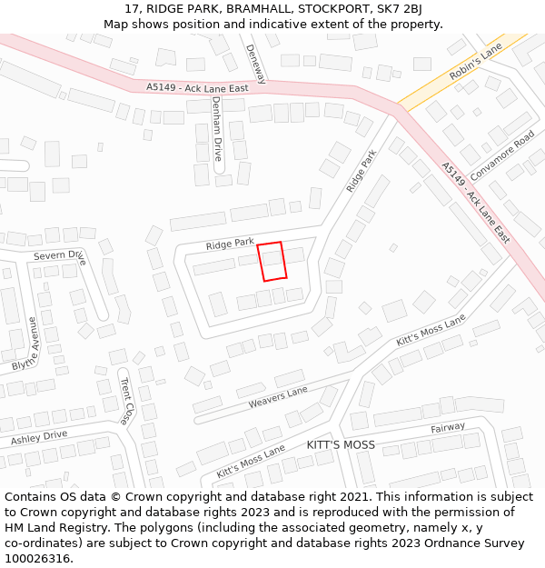 17, RIDGE PARK, BRAMHALL, STOCKPORT, SK7 2BJ: Location map and indicative extent of plot