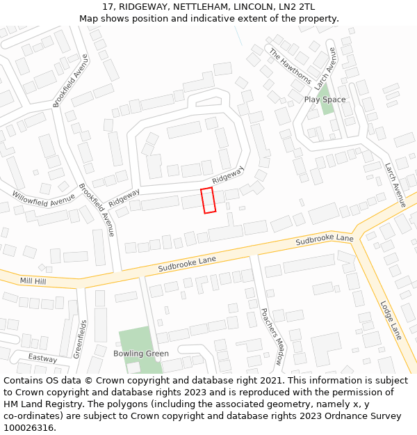 17, RIDGEWAY, NETTLEHAM, LINCOLN, LN2 2TL: Location map and indicative extent of plot