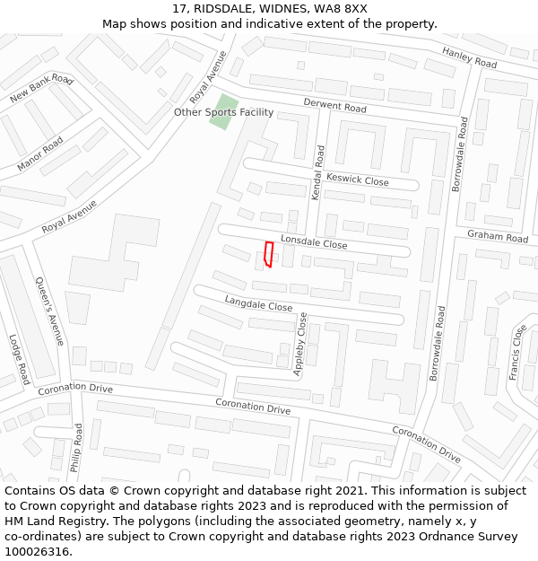 17, RIDSDALE, WIDNES, WA8 8XX: Location map and indicative extent of plot