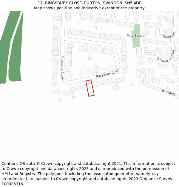 17, RINGSBURY CLOSE, PURTON, SWINDON, SN5 4DE: Location map and indicative extent of plot