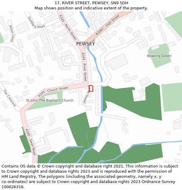 17, RIVER STREET, PEWSEY, SN9 5DH: Location map and indicative extent of plot