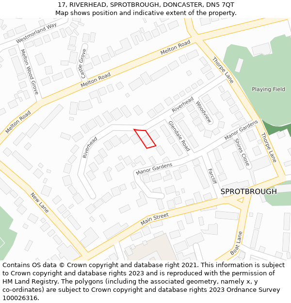 17, RIVERHEAD, SPROTBROUGH, DONCASTER, DN5 7QT: Location map and indicative extent of plot