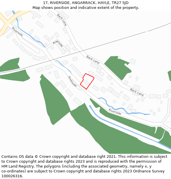 17, RIVERSIDE, ANGARRACK, HAYLE, TR27 5JD: Location map and indicative extent of plot