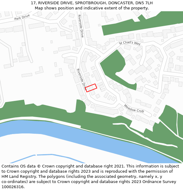 17, RIVERSIDE DRIVE, SPROTBROUGH, DONCASTER, DN5 7LH: Location map and indicative extent of plot