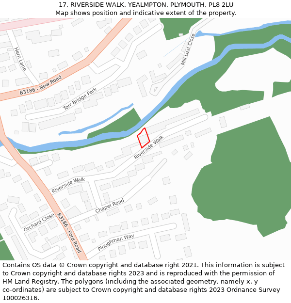 17, RIVERSIDE WALK, YEALMPTON, PLYMOUTH, PL8 2LU: Location map and indicative extent of plot