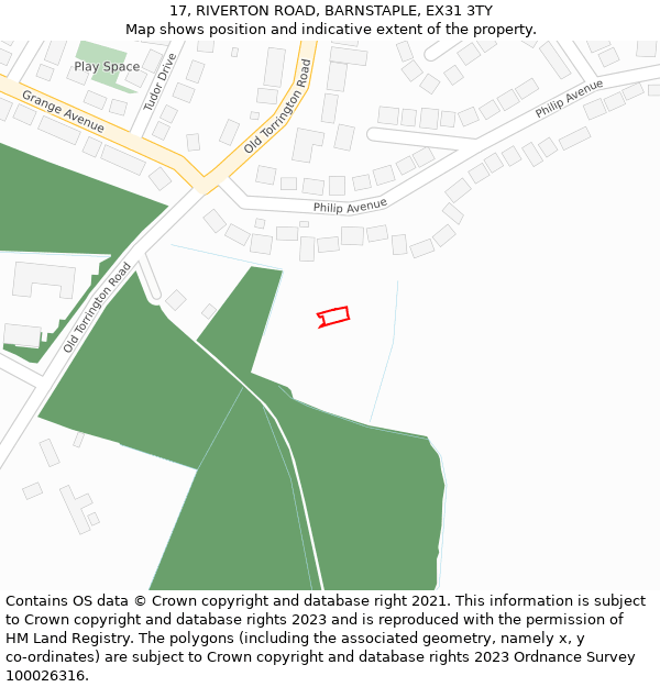 17, RIVERTON ROAD, BARNSTAPLE, EX31 3TY: Location map and indicative extent of plot