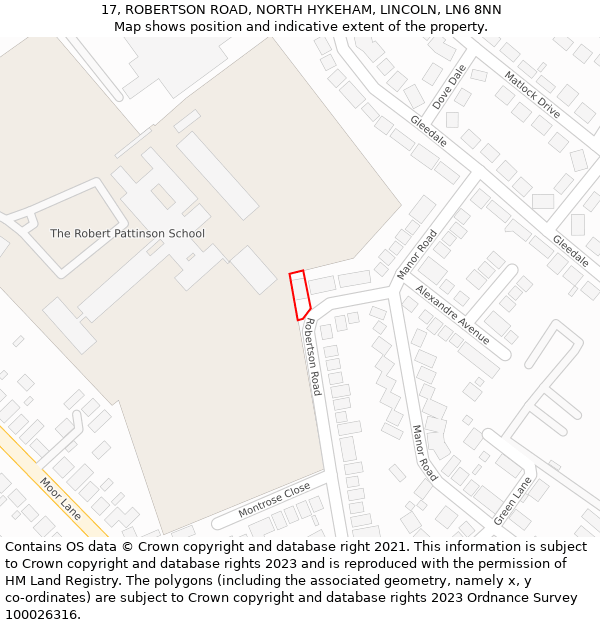 17, ROBERTSON ROAD, NORTH HYKEHAM, LINCOLN, LN6 8NN: Location map and indicative extent of plot