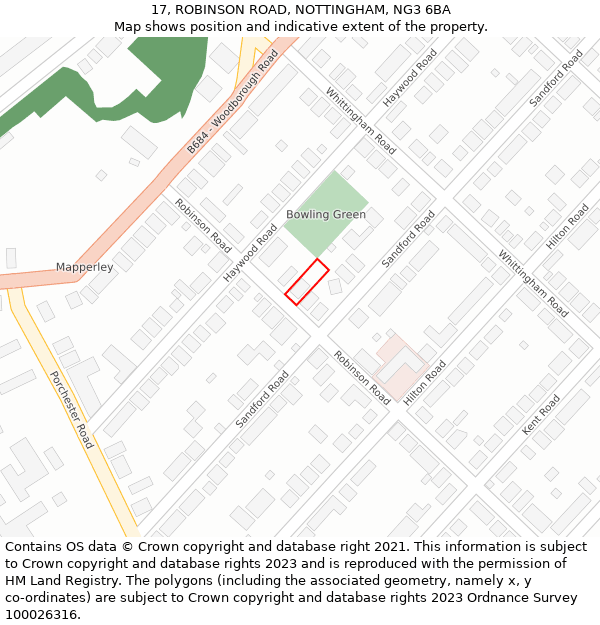 17, ROBINSON ROAD, NOTTINGHAM, NG3 6BA: Location map and indicative extent of plot