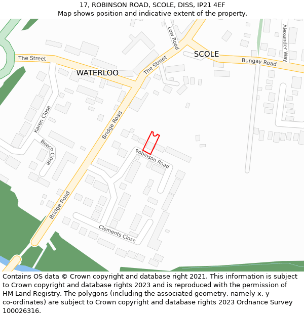 17, ROBINSON ROAD, SCOLE, DISS, IP21 4EF: Location map and indicative extent of plot