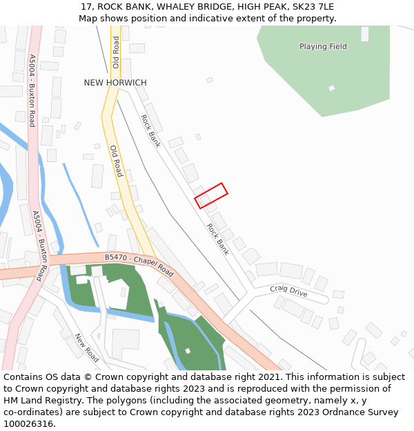 17, ROCK BANK, WHALEY BRIDGE, HIGH PEAK, SK23 7LE: Location map and indicative extent of plot