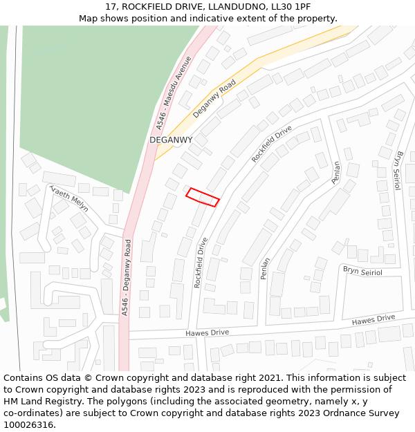 17, ROCKFIELD DRIVE, LLANDUDNO, LL30 1PF: Location map and indicative extent of plot