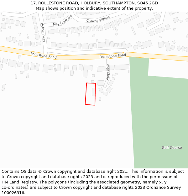 17, ROLLESTONE ROAD, HOLBURY, SOUTHAMPTON, SO45 2GD: Location map and indicative extent of plot