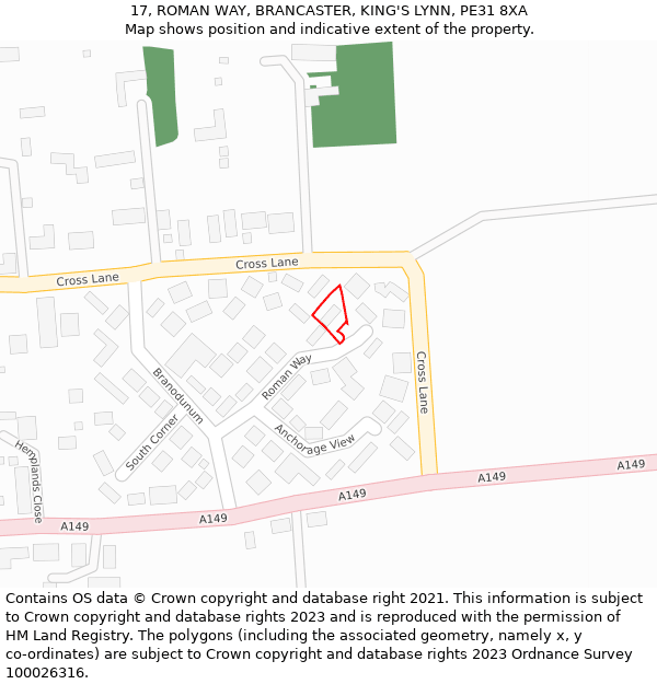 17, ROMAN WAY, BRANCASTER, KING'S LYNN, PE31 8XA: Location map and indicative extent of plot