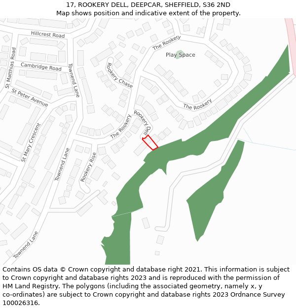 17, ROOKERY DELL, DEEPCAR, SHEFFIELD, S36 2ND: Location map and indicative extent of plot