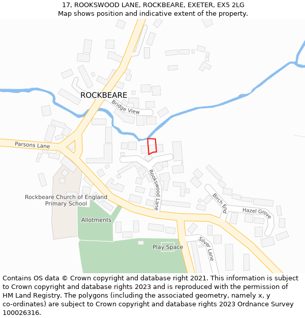 17, ROOKSWOOD LANE, ROCKBEARE, EXETER, EX5 2LG: Location map and indicative extent of plot