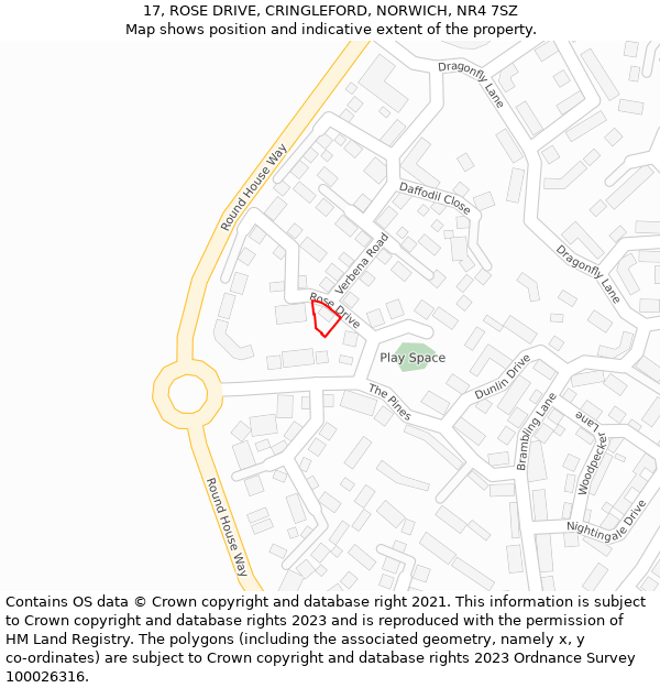 17, ROSE DRIVE, CRINGLEFORD, NORWICH, NR4 7SZ: Location map and indicative extent of plot