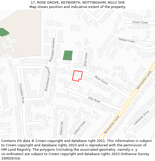 17, ROSE GROVE, KEYWORTH, NOTTINGHAM, NG12 5HE: Location map and indicative extent of plot