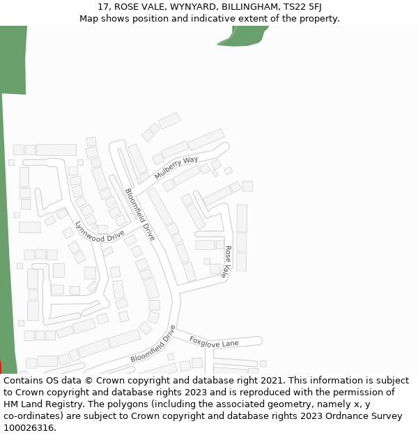 17, ROSE VALE, WYNYARD, BILLINGHAM, TS22 5FJ: Location map and indicative extent of plot