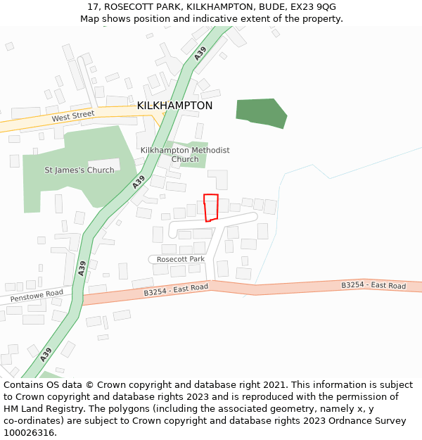 17, ROSECOTT PARK, KILKHAMPTON, BUDE, EX23 9QG: Location map and indicative extent of plot