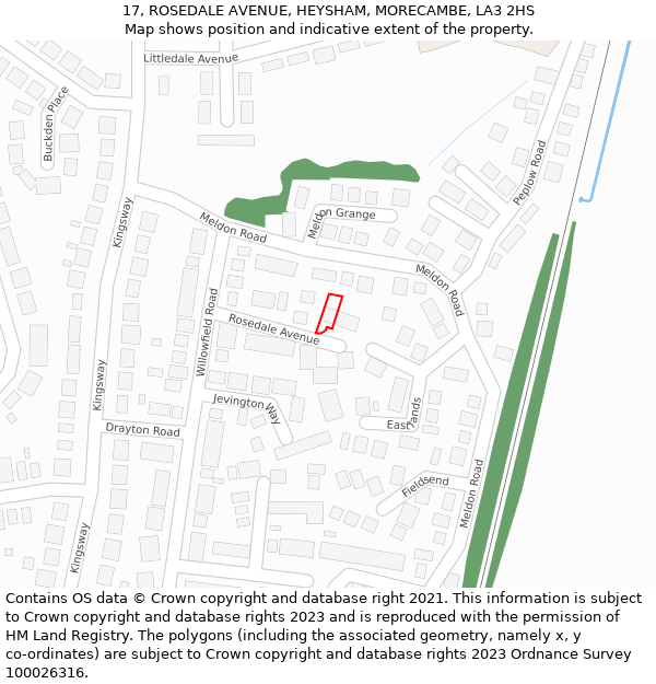 17, ROSEDALE AVENUE, HEYSHAM, MORECAMBE, LA3 2HS: Location map and indicative extent of plot