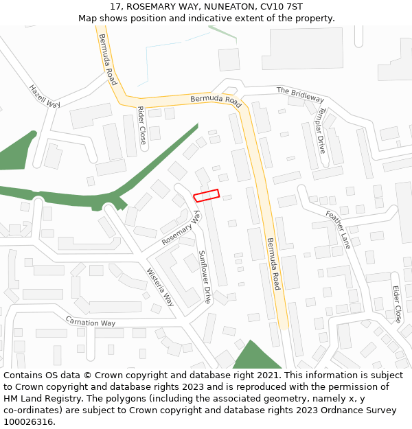 17, ROSEMARY WAY, NUNEATON, CV10 7ST: Location map and indicative extent of plot