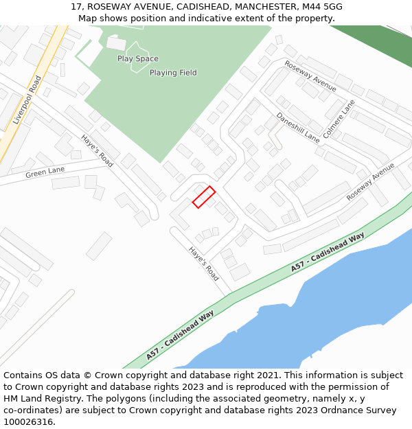 17, ROSEWAY AVENUE, CADISHEAD, MANCHESTER, M44 5GG: Location map and indicative extent of plot