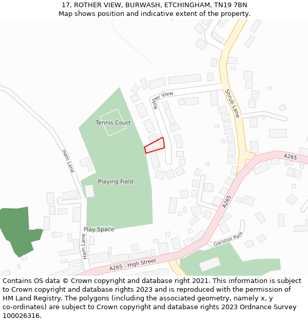 17, ROTHER VIEW, BURWASH, ETCHINGHAM, TN19 7BN: Location map and indicative extent of plot