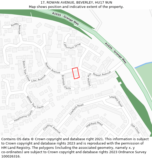 17, ROWAN AVENUE, BEVERLEY, HU17 9UN: Location map and indicative extent of plot