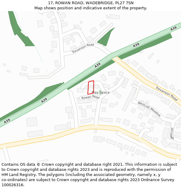 17, ROWAN ROAD, WADEBRIDGE, PL27 7SN: Location map and indicative extent of plot