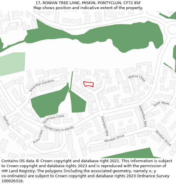 17, ROWAN TREE LANE, MISKIN, PONTYCLUN, CF72 8SF: Location map and indicative extent of plot