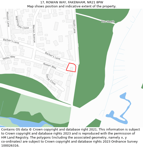 17, ROWAN WAY, FAKENHAM, NR21 8PW: Location map and indicative extent of plot