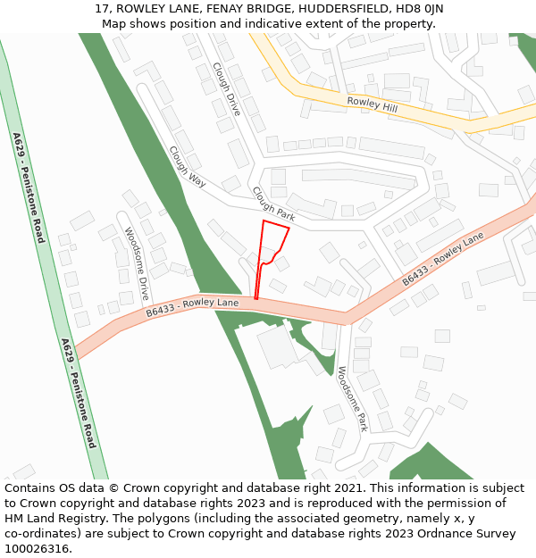 17, ROWLEY LANE, FENAY BRIDGE, HUDDERSFIELD, HD8 0JN: Location map and indicative extent of plot